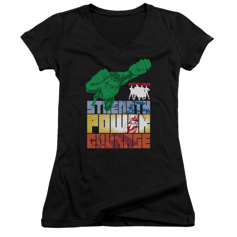 Justice League Heroic Qualities Juniors V-Neck T-Shirt Juniors V-Neck T-Shirt Justice League   