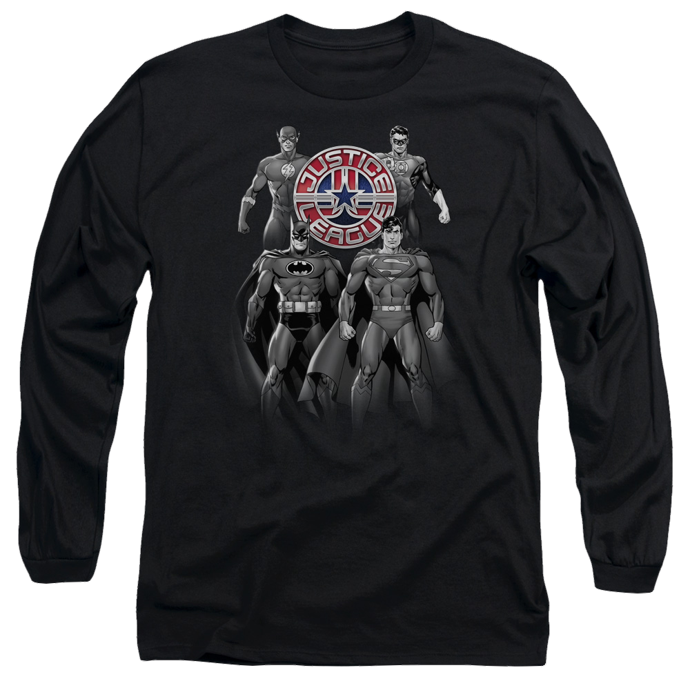 Justice League Shades Of Gray Men's Long Sleeve T-Shirt Men's Long Sleeve T-Shirt Justice League   