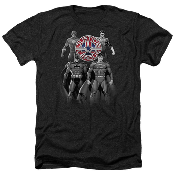 Charcoal men's heather t-shirt with Justice League Shades Of Gray graphic