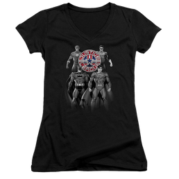 Justice League Shades Of Gray Juniors V-Neck T-Shirt Juniors V-Neck T-Shirt Justice League   
