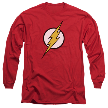 Red men's long sleeve t-shirt with Flash Logo graphic