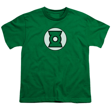 Kelly green youth t-shirt for ages 8 to 12 with Green Lantern Logo graphic