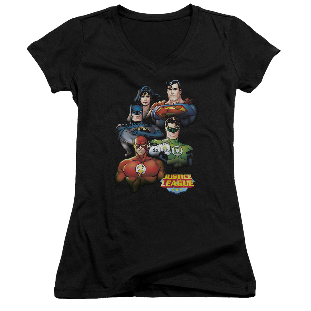 Justice League Group Portrait Juniors V-Neck T-Shirt Juniors V-Neck T-Shirt Justice League   