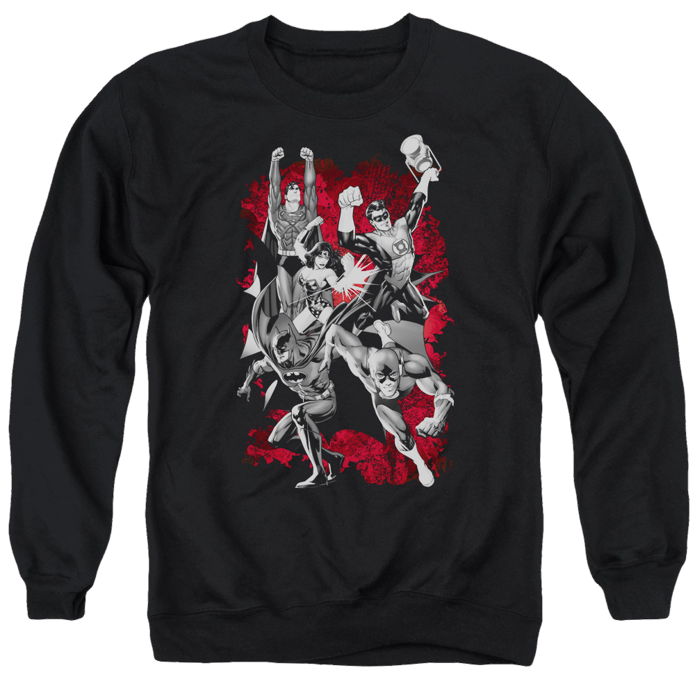 Justice League Jla Explosion Men's Crewneck Sweatshirt Men's Crewneck Sweatshirt Justice League   