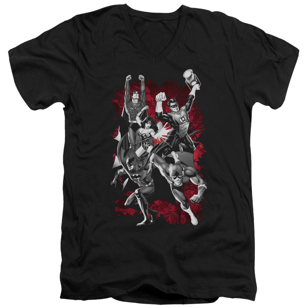 Justice League Jla Explosion Men's V-Neck T-Shirt Men's V-Neck T-Shirt Justice League   