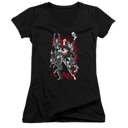Justice League Jla Explosion Juniors V-Neck T-Shirt Juniors V-Neck T-Shirt Justice League   