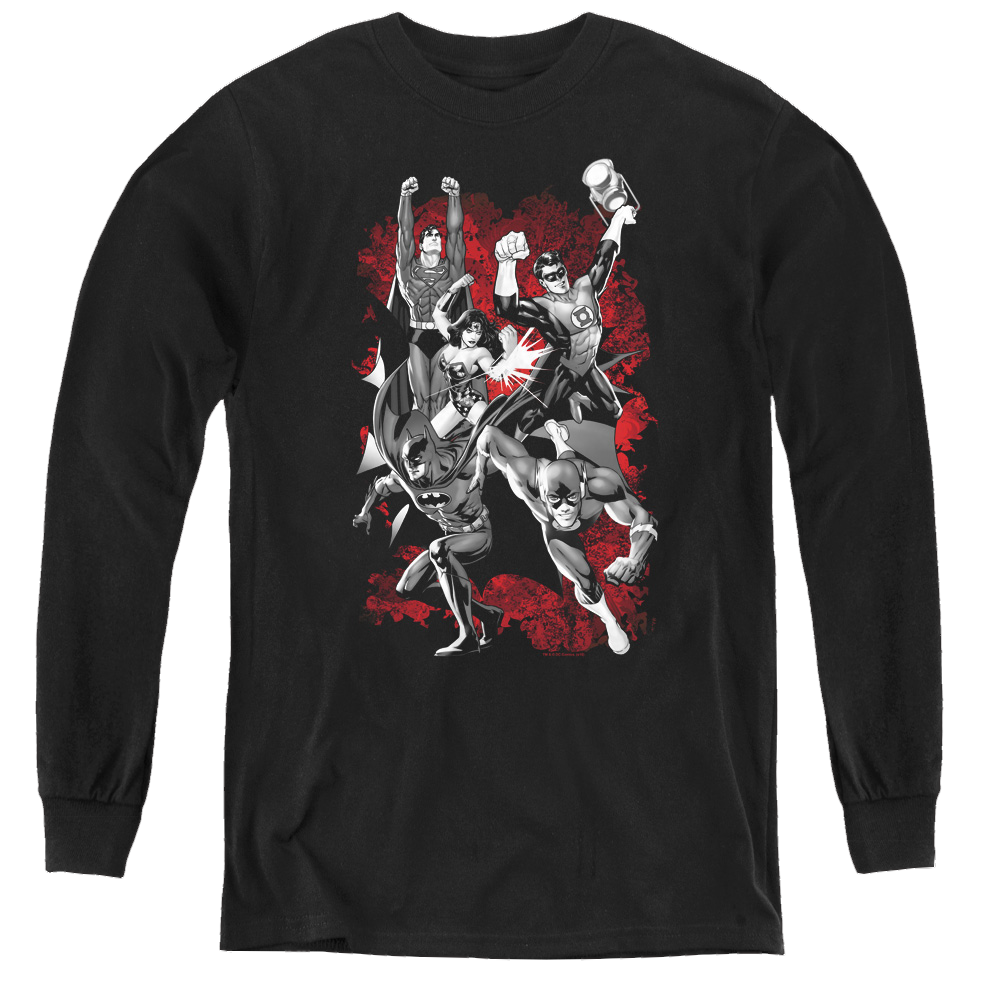 Justice League Jla Explosion - Youth Long Sleeve T-Shirt Youth Long Sleeve T-Shirt Justice League   