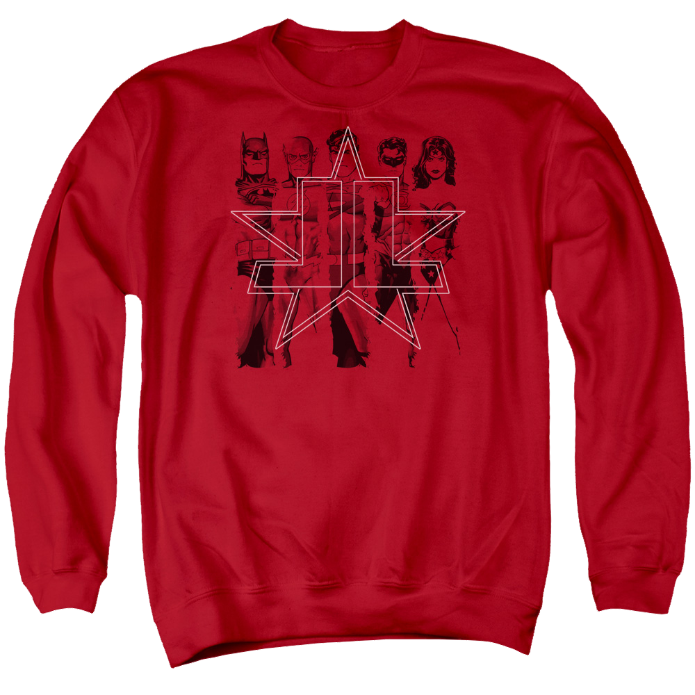 Justice League Five Stars Men's Crewneck Sweatshirt Men's Crewneck Sweatshirt Justice League   