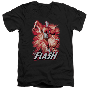 Black men's v-neck t-shirt with Flash Red & Gray graphic