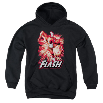 Black youth hoodie for ages 8 to 12 with Flash Red & Gray graphic