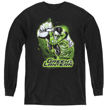 Black youth long sleeve t-shirt with Green Lantern Green & Gray graphic