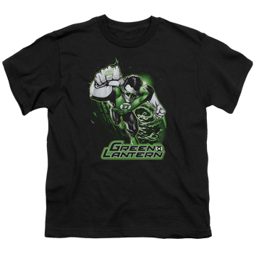 Black youth t-shirt for ages 8 to 12 with Green Lantern Green & Gray graphic