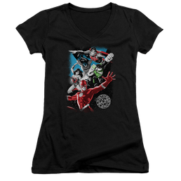 Justice League Galactic Attack Juniors V-Neck T-Shirt Juniors V-Neck T-Shirt Justice League   