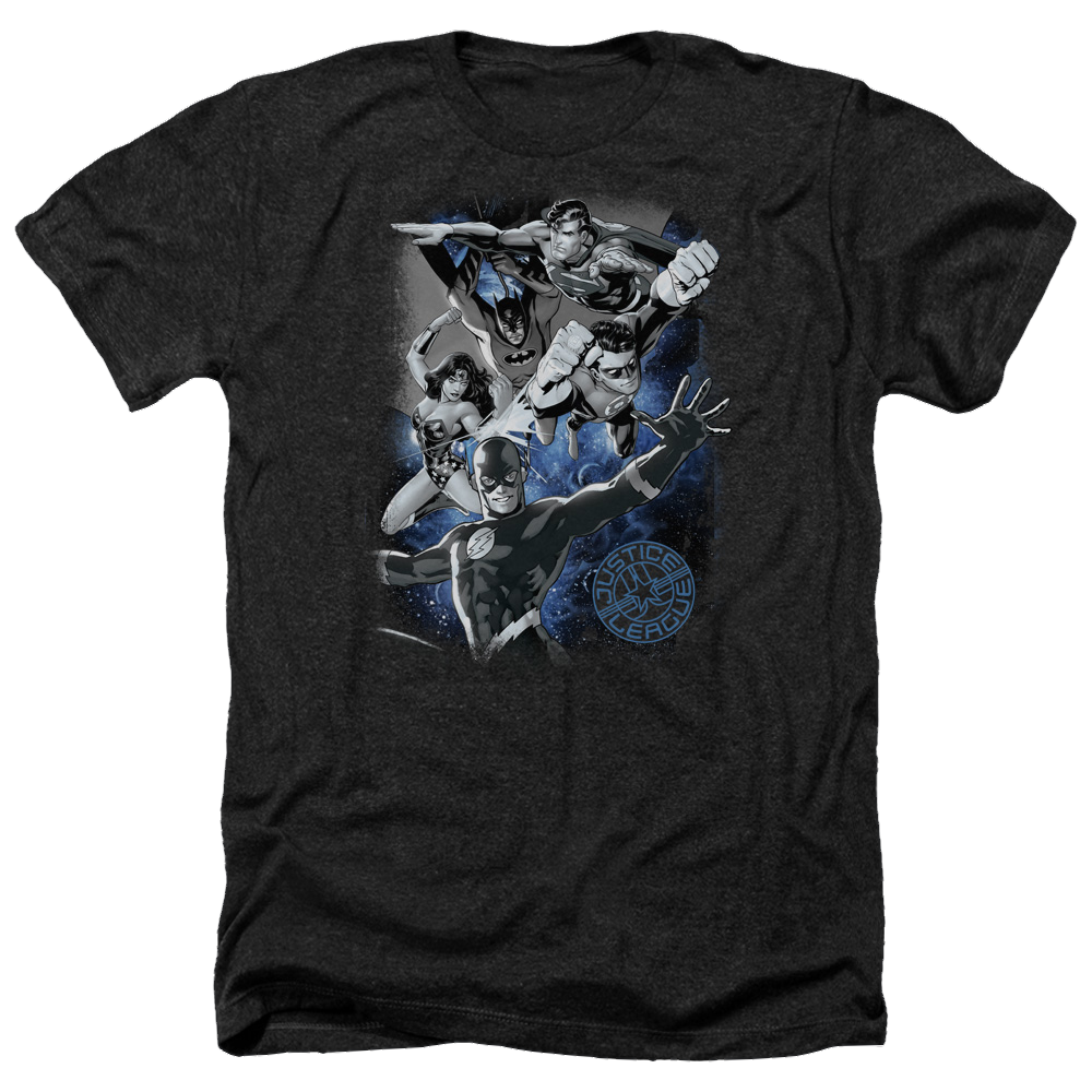 Justice League Galactic Attack Nebula Men's Heather T-Shirt Men's Heather T-Shirt Justice League   