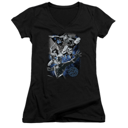 Justice League Galactic Attack Nebula Juniors V-Neck T-Shirt Juniors V-Neck T-Shirt Justice League   