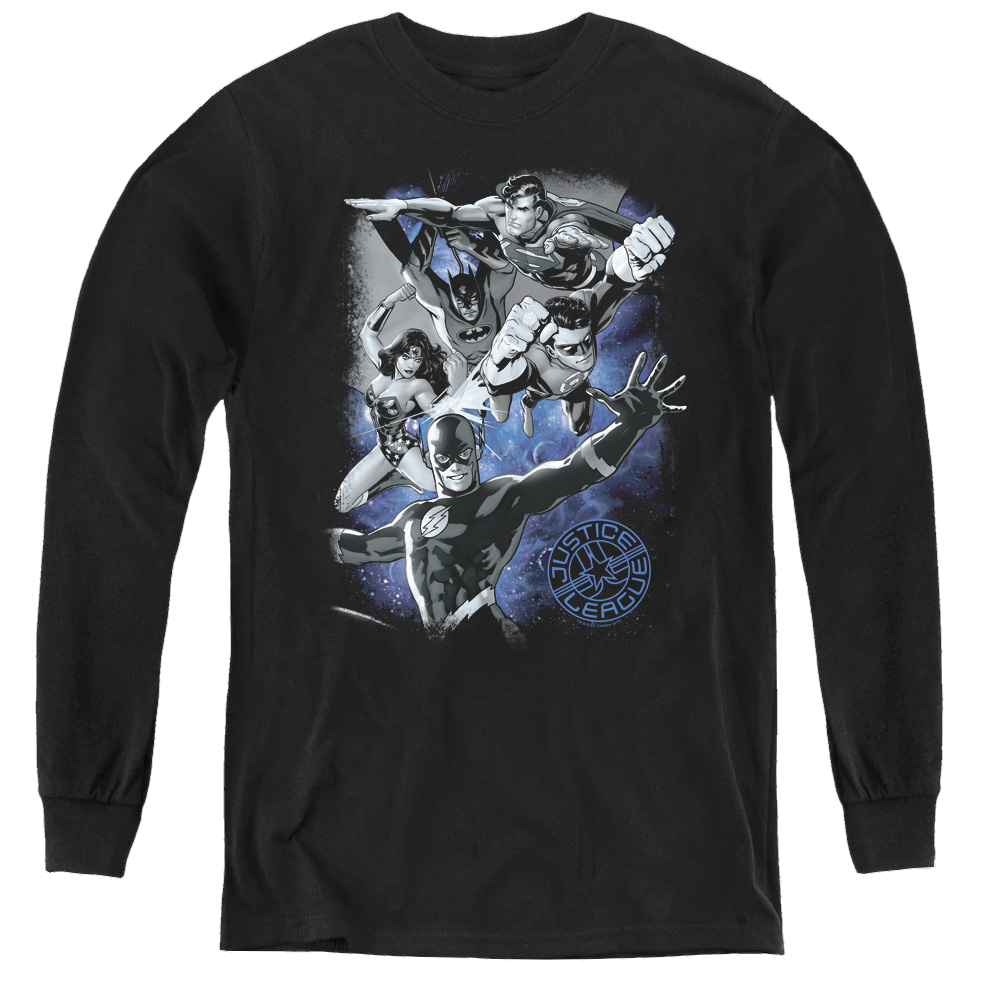 Justice League Galactic Attack Nebula - Youth Long Sleeve T-Shirt Youth Long Sleeve T-Shirt Justice League   