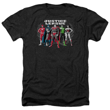 Charcoal men's heather t-shirt with Justice League The Big Five graphic