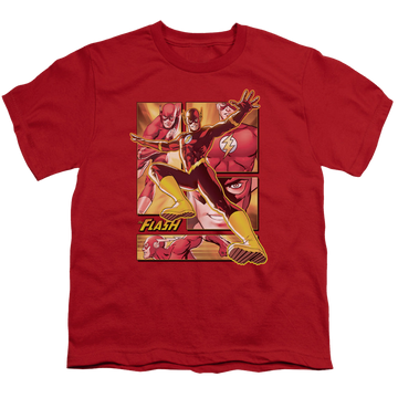 Red youth t-shirt for ages 8 to 12 with Flash graphic