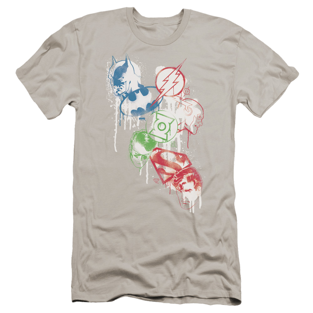 Justice League Splatter Icons Men's Premium Slim Fit T-Shirt Men's Premium Slim Fit T-Shirt Justice League   