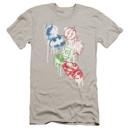 Justice League Splatter Icons Men's Premium Slim Fit T-Shirt Men's Premium Slim Fit T-Shirt Justice League   