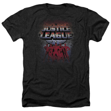 Charcoal men's heather t-shirt with Justice League Star League graphic