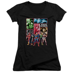 Justice League Justice League Panels Juniors V-Neck T-Shirt Juniors V-Neck T-Shirt Justice League   