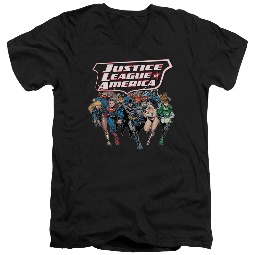 Justice League Charging Justice Men's V-Neck T-Shirt Men's V-Neck T-Shirt Justice League   