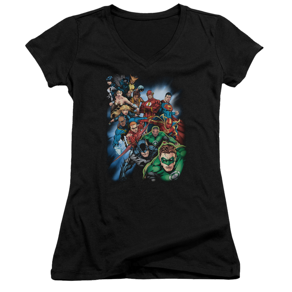 Justice League Heroes Unite Juniors V-Neck T-Shirt Juniors V-Neck T-Shirt Justice League   