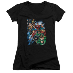 Justice League Heroes Unite Juniors V-Neck T-Shirt Juniors V-Neck T-Shirt Justice League   
