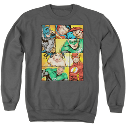 Justice League Hero Boxes Men's Crewneck Sweatshirt Men's Crewneck Sweatshirt Justice League   