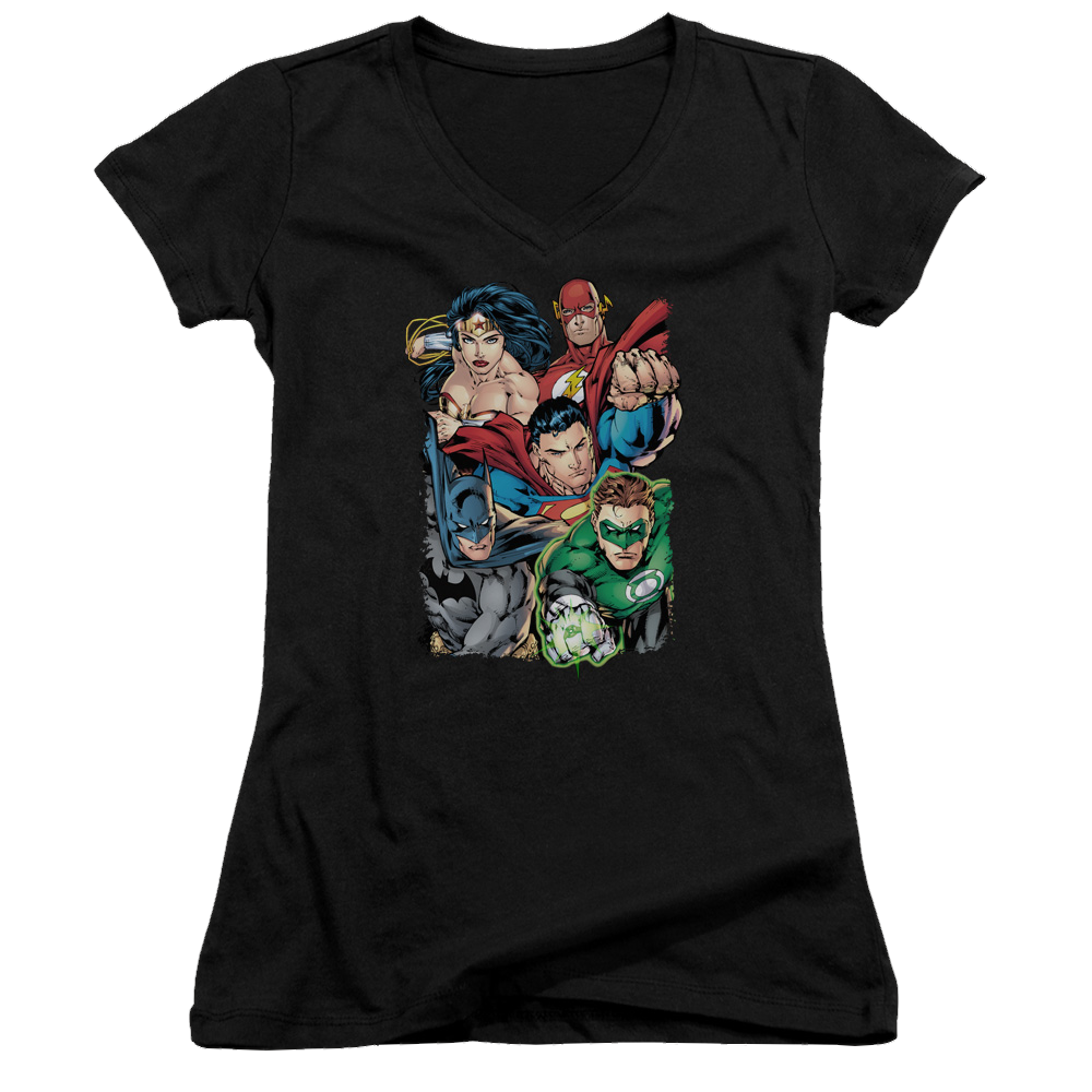 Justice League Break Free Juniors V-Neck T-Shirt Juniors V-Neck T-Shirt Justice League   