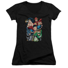 Justice League Break Free Juniors V-Neck T-Shirt Juniors V-Neck T-Shirt Justice League   