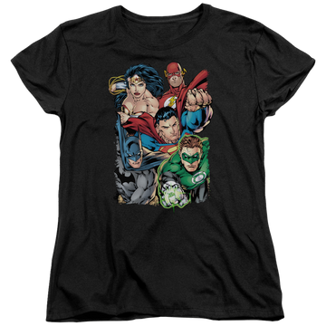 Black women's t-shirt with Justice League Break Free graphic