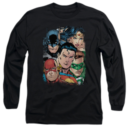 Justice League Up Close And Personal Men's Long Sleeve T-Shirt Men's Long Sleeve T-Shirt Justice League   