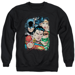 Justice League Up Close And Personal Men's Crewneck Sweatshirt Men's Crewneck Sweatshirt Justice League   