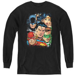 Justice League Up Close And Personal - Youth Long Sleeve T-Shirt Youth Long Sleeve T-Shirt Justice League   