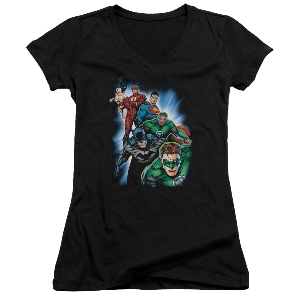 Justice League Heroes Unite Juniors V-Neck T-Shirt Juniors V-Neck T-Shirt Justice League   