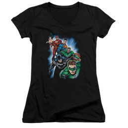 Justice League Heroes Unite Juniors V-Neck T-Shirt Juniors V-Neck T-Shirt Justice League   
