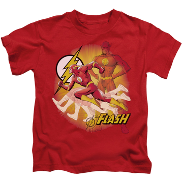 Red kid's t-shirt for ages 4 to 7 with The Flash Lightning Fast graphic