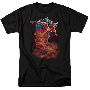 Black men's regular fit t-shirt with DC Comics Justice League Tornado Cloud graphic
