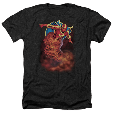 Charcoal men's heather t-shirt with DC Comics Justice League Tornado Cloud graphic