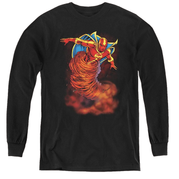 Black youth long sleeve t-shirt with DC Comics More Dc Characters Tornado Cloud graphic