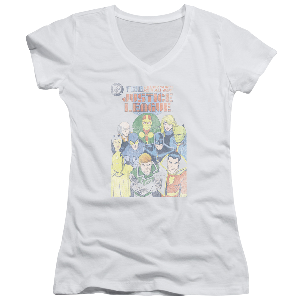 Justice League Justice League #1 Cover Juniors V-Neck T-Shirt Juniors V-Neck T-Shirt Justice League   