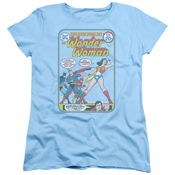 Light blue women's t-shirt with Wonder Woman Justice League Ww #212 Cover graphic