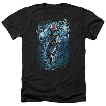 Charcoal men's heather t-shirt with DC Comics Justice League Black Lightning Bolts graphic