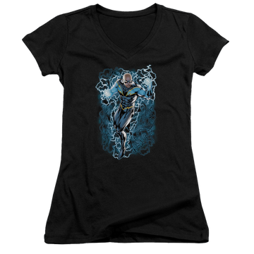 Justice League Black Lightning Bolts Juniors V-Neck T-Shirt Juniors V-Neck T-Shirt DC Comics   