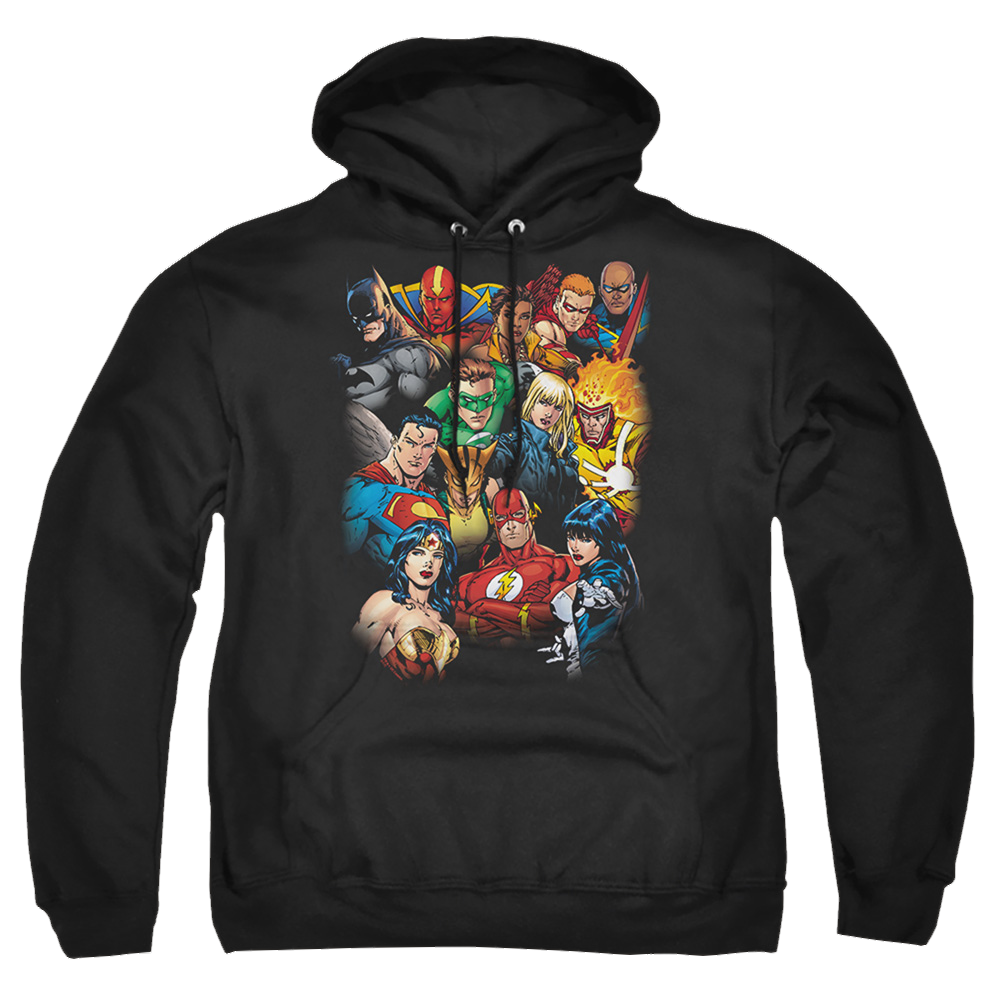 Justice League The League&#39;s All Here Pullover Hoodie Pullover Hoodie Justice League   