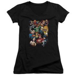 Justice League The Leagues All Here Juniors V-Neck T-Shirt Juniors V-Neck T-Shirt Justice League   