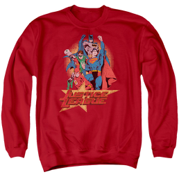 Justice League Raise Your Fist Men's Crewneck Sweatshirt Men's Crewneck Sweatshirt Justice League   