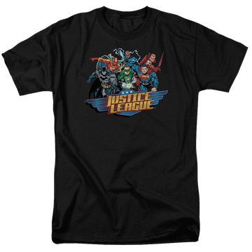 Black men's regular fit t-shirt with Justice League Ready To Fight graphic